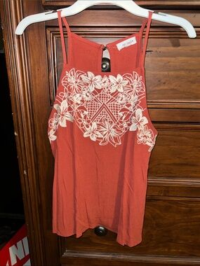 Eyeshadow Rust Red Floral Embroidered Halter Camisole